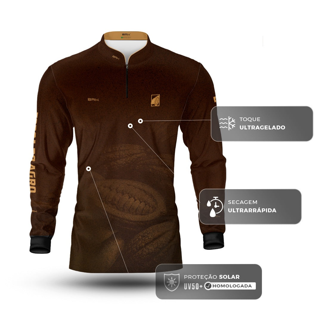 Camisa Agro BRK Força do Agro Cacau Sombreado com Proteção UV50+ Marrom - Brk Agro