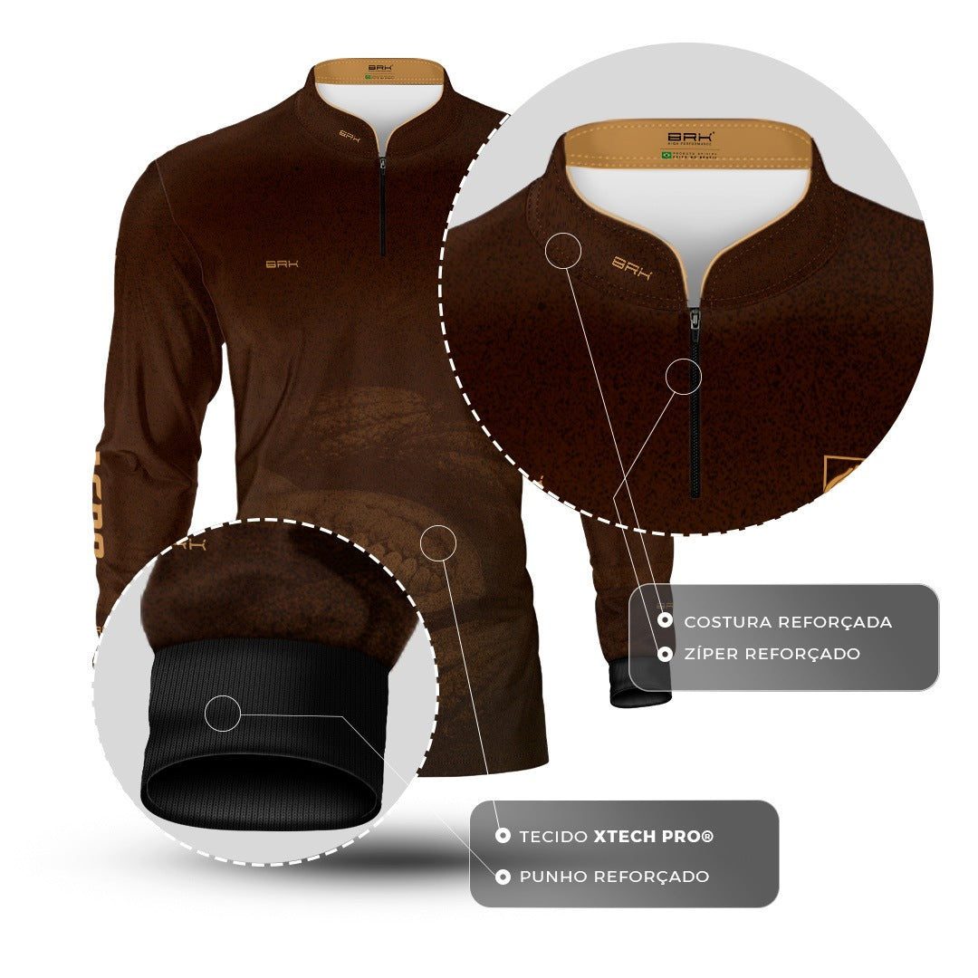 Camisa Agro BRK Força do Agro Cacau Sombreado com Proteção UV50+ Marrom - Brk Agro