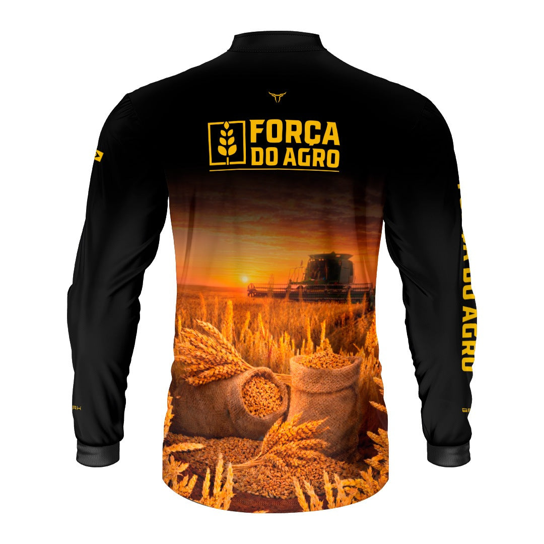 Camisa Agro BRK Força do Agro Colheita de Trigo com Proteção UV50+ Preta - Brk Agro