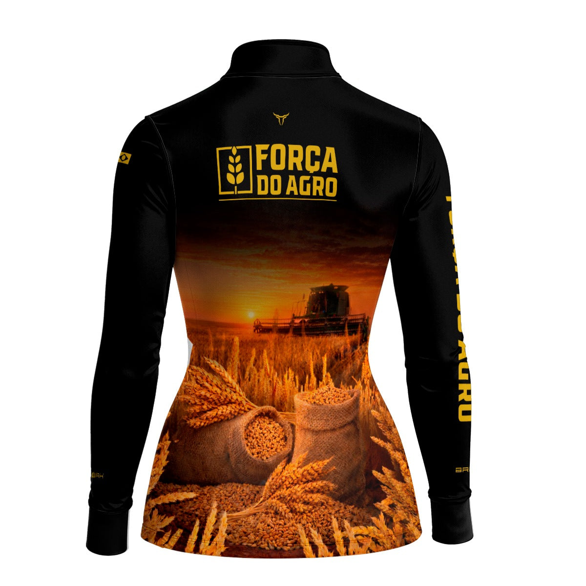 Camisa Agro Feminina BRK Força do Agro Colheita de Trigo com Proteção UV50+ Preta - Brk Agro
