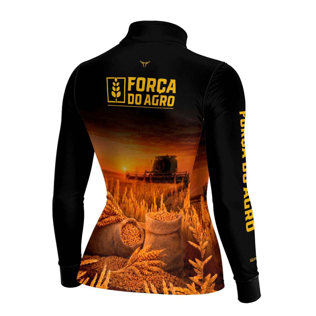 Camisa Agro Feminina BRK Força do Agro Colheita de Trigo com Proteção UV50+ Preta - Brk Agro