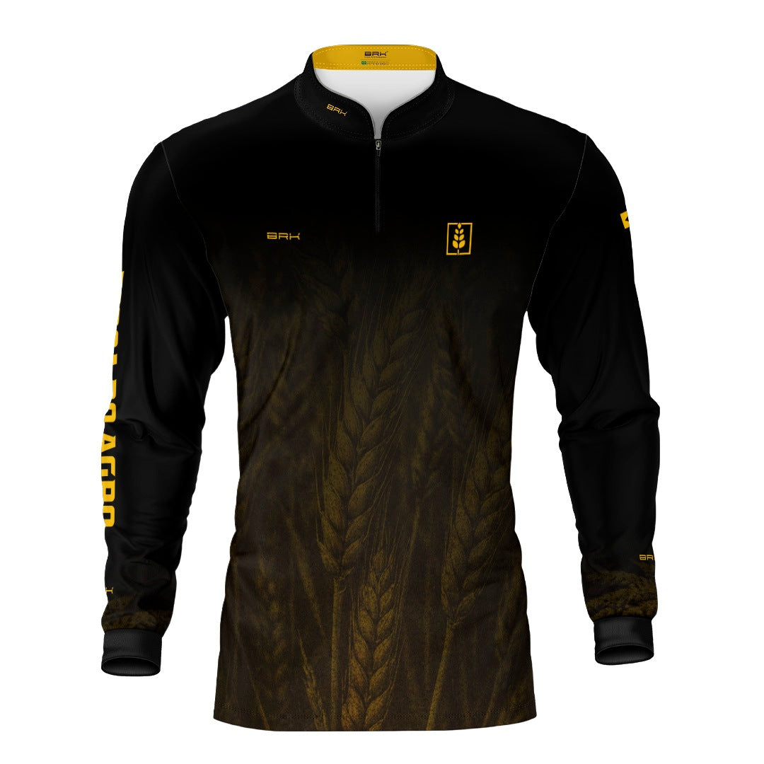Camisa Agro BRK Força do Agro Trigo Sombreado com Proteção UV50+ Preta - Brk Agro