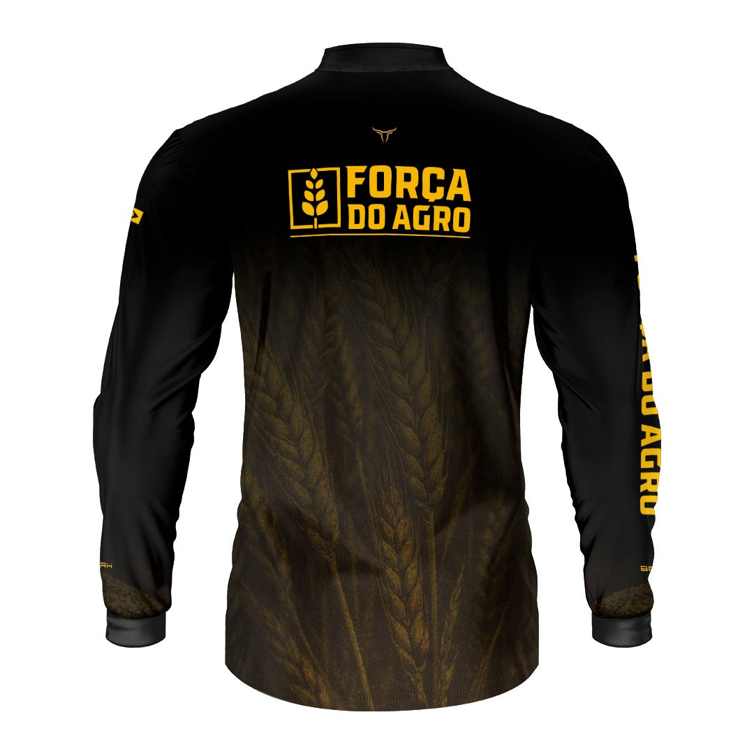 Camisa Agro BRK Força do Agro Trigo Sombreado com Proteção UV50+ Preta - Brk Agro