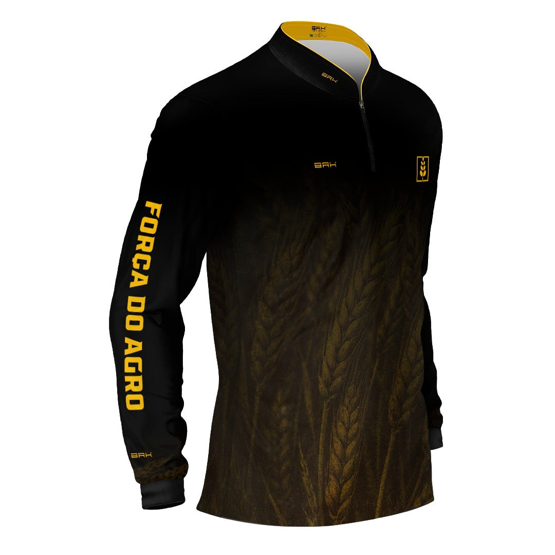 Camisa Agro BRK Força do Agro Trigo Sombreado com Proteção UV50+ Preta - Brk Agro