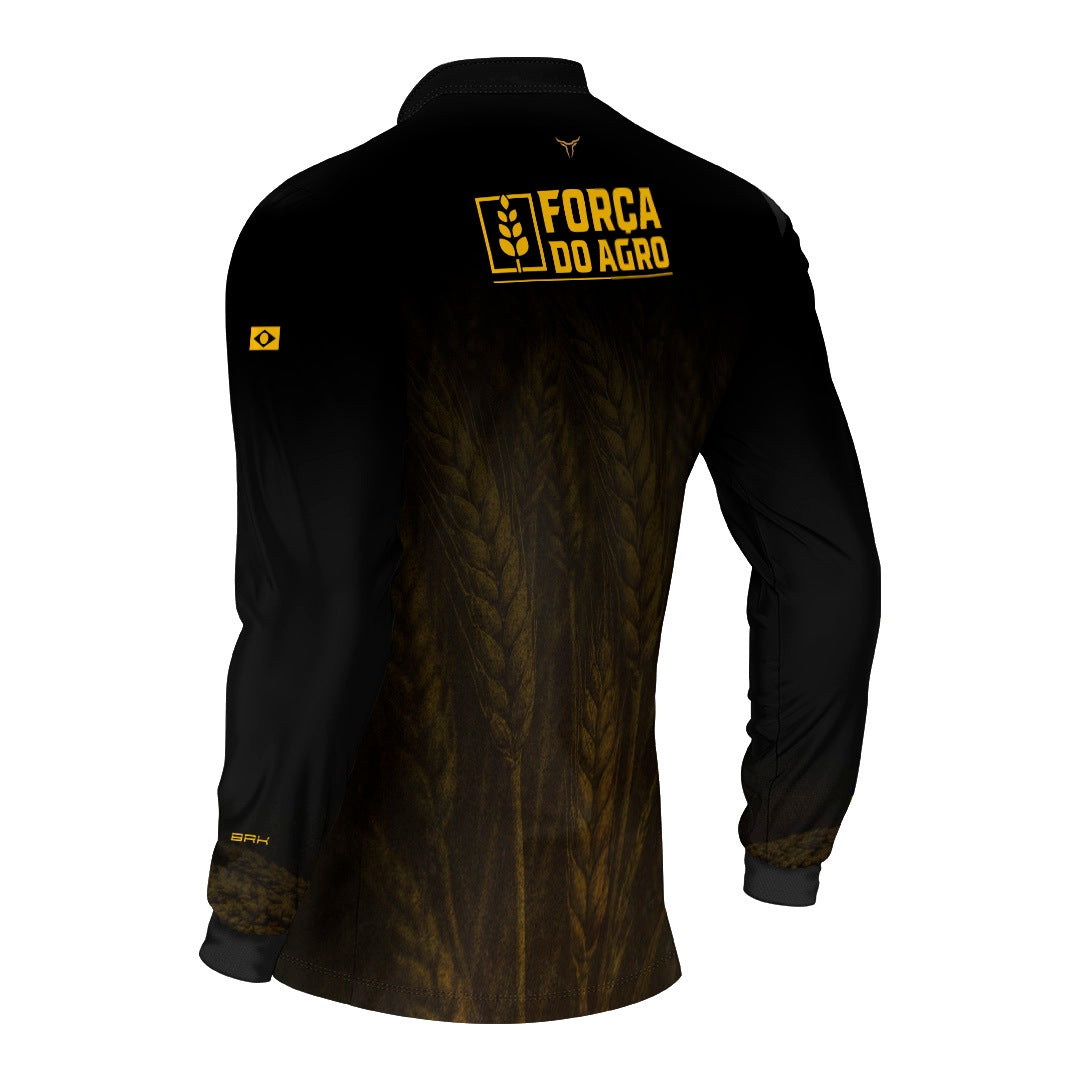 Camisa Agro BRK Força do Agro Trigo Sombreado com Proteção UV50+ Preta - Brk Agro
