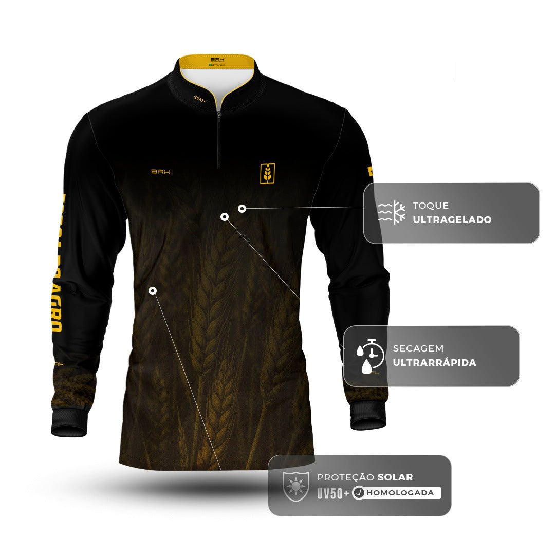 Camisa Agro BRK Força do Agro Trigo Sombreado com Proteção UV50+ Preta - Brk Agro