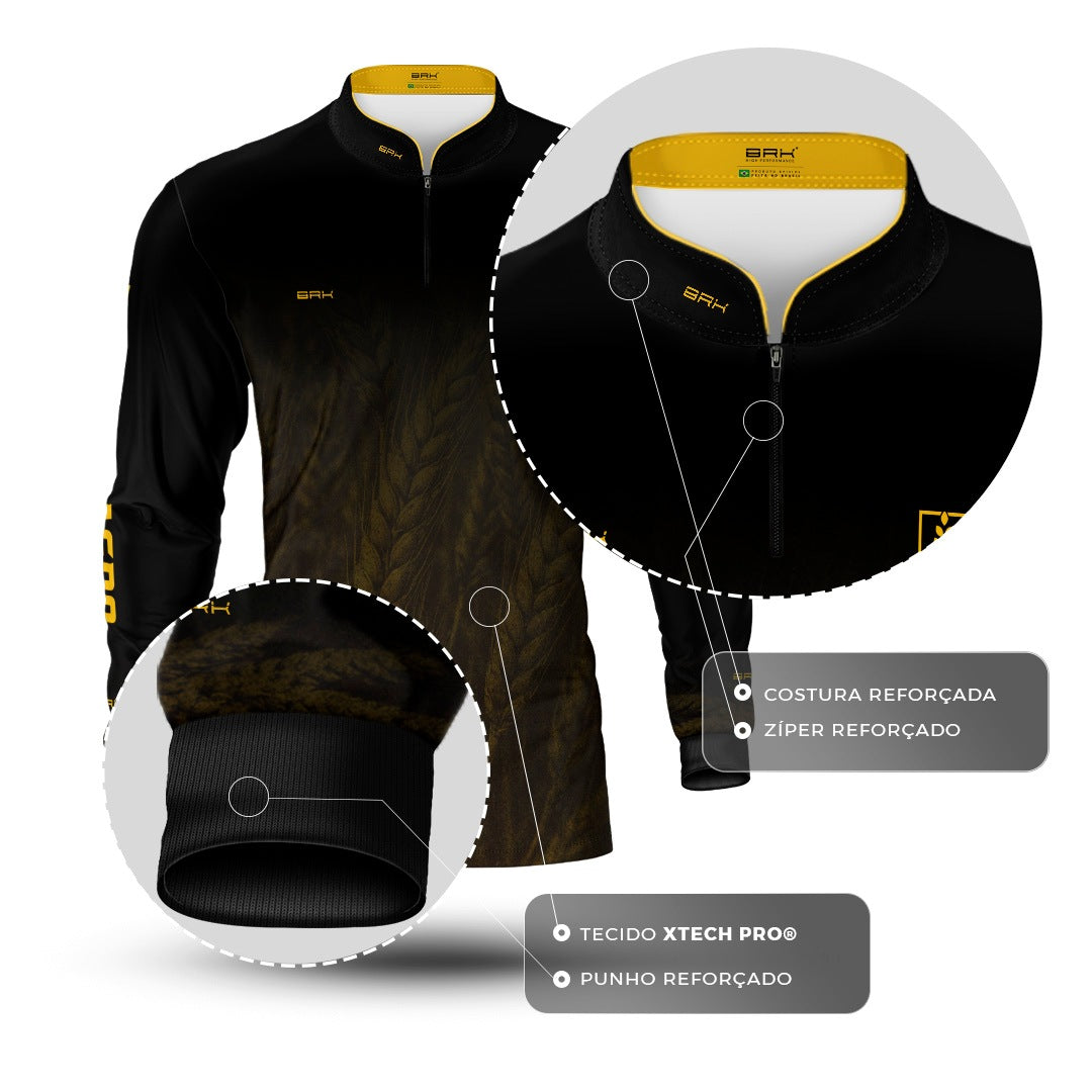 Camisa Agro BRK Força do Agro Trigo Sombreado com Proteção UV50+ Preta - Brk Agro