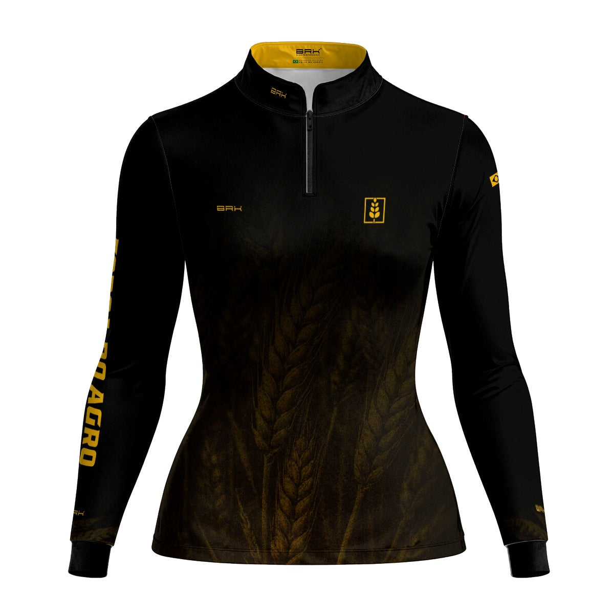 Camisa Agro Feminina BRK Força do Agro Trigo Sombreado com Proteção UV50+ Preta - Brk Agro