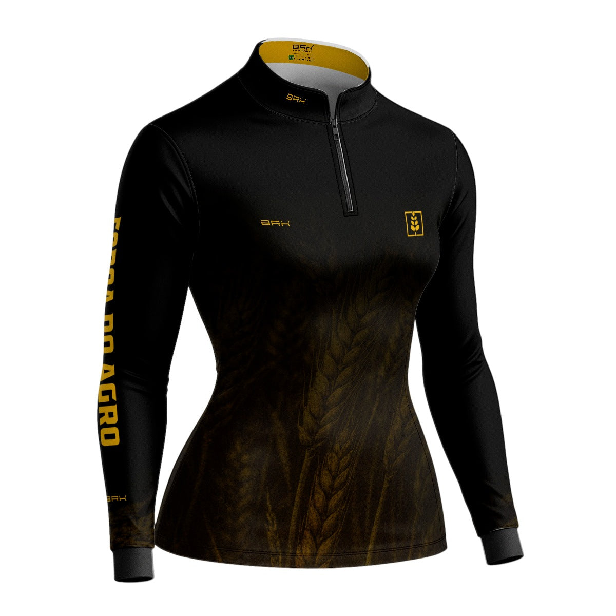 Camisa Agro Feminina BRK Força do Agro Trigo Sombreado com Proteção UV50+ Preta - Brk Agro