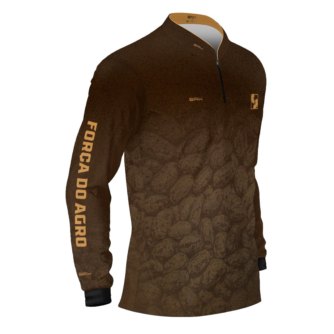 Camisa Agro BRK Força do Agro Feijão Sombreado com Proteção UV50+ Marrom - Brk Agro