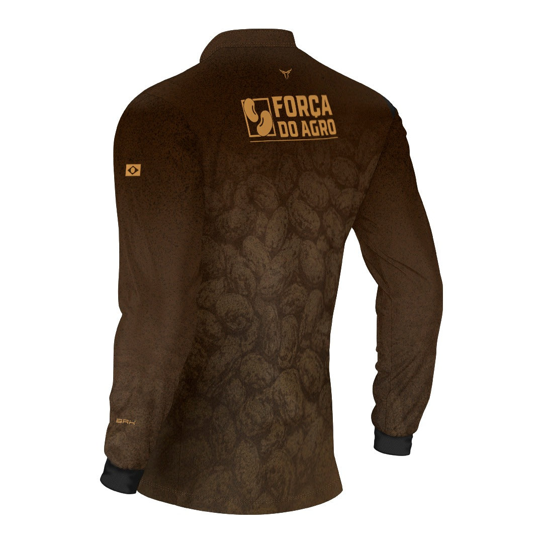 Camisa Agro BRK Força do Agro Feijão Sombreado com Proteção UV50+ Marrom - Brk Agro