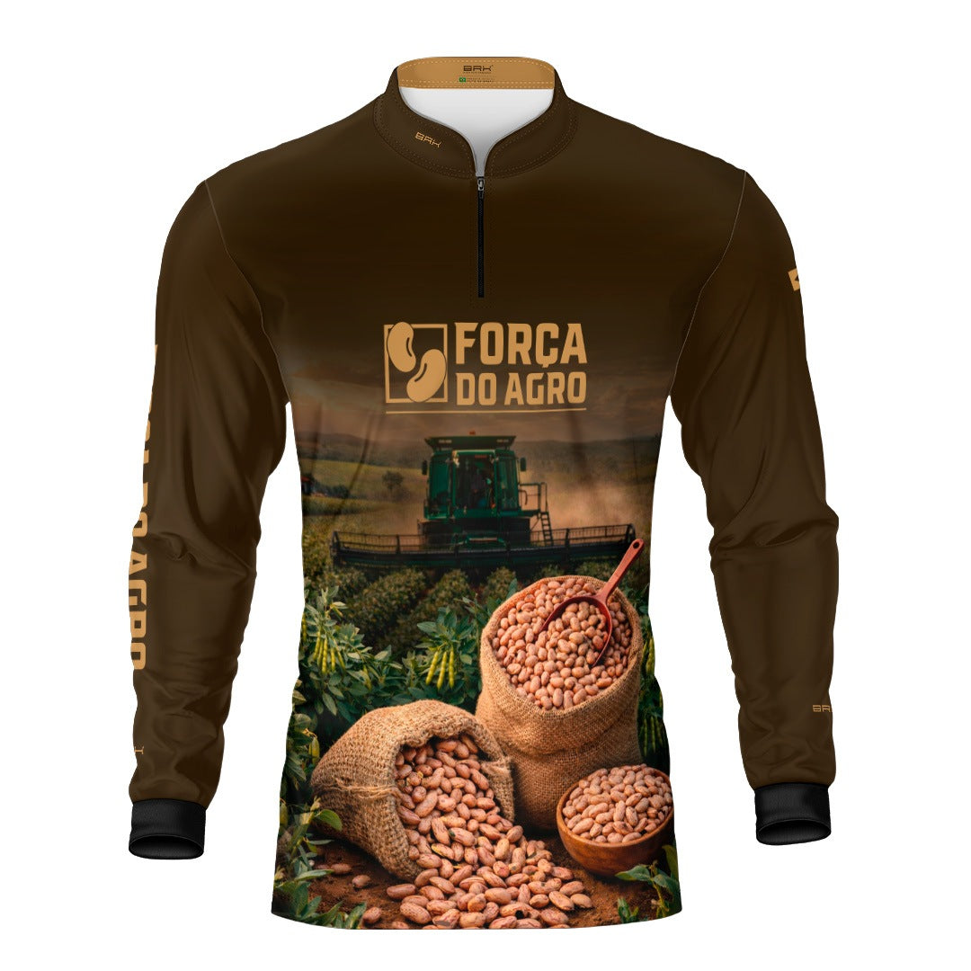 Camisa Agro BRK Força do Agro Colheita de Feijão com Proteção UV50+ Marrom - Brk Agro