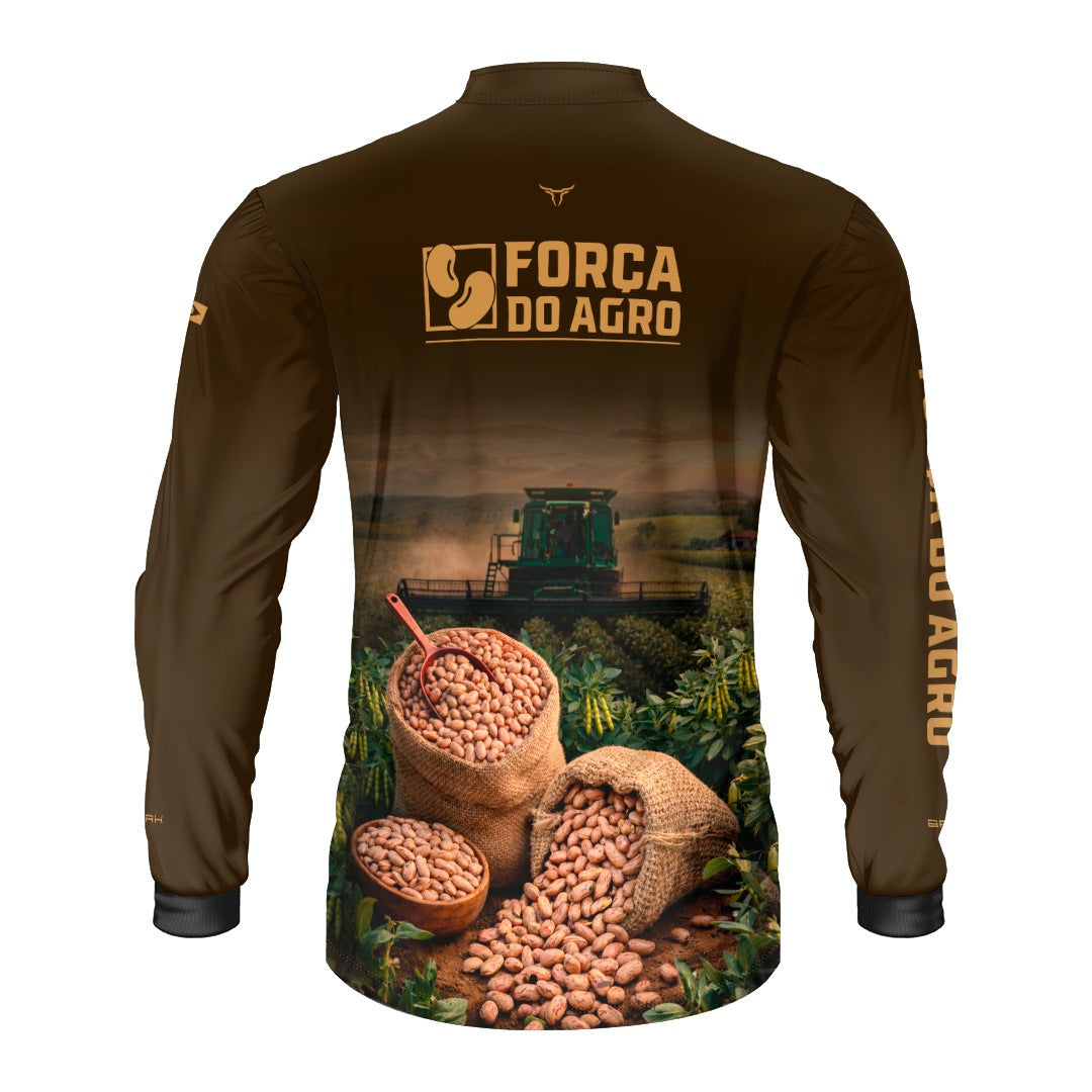 Camisa Agro BRK Força do Agro Colheita de Feijão com Proteção UV50+ Marrom - Brk Agro