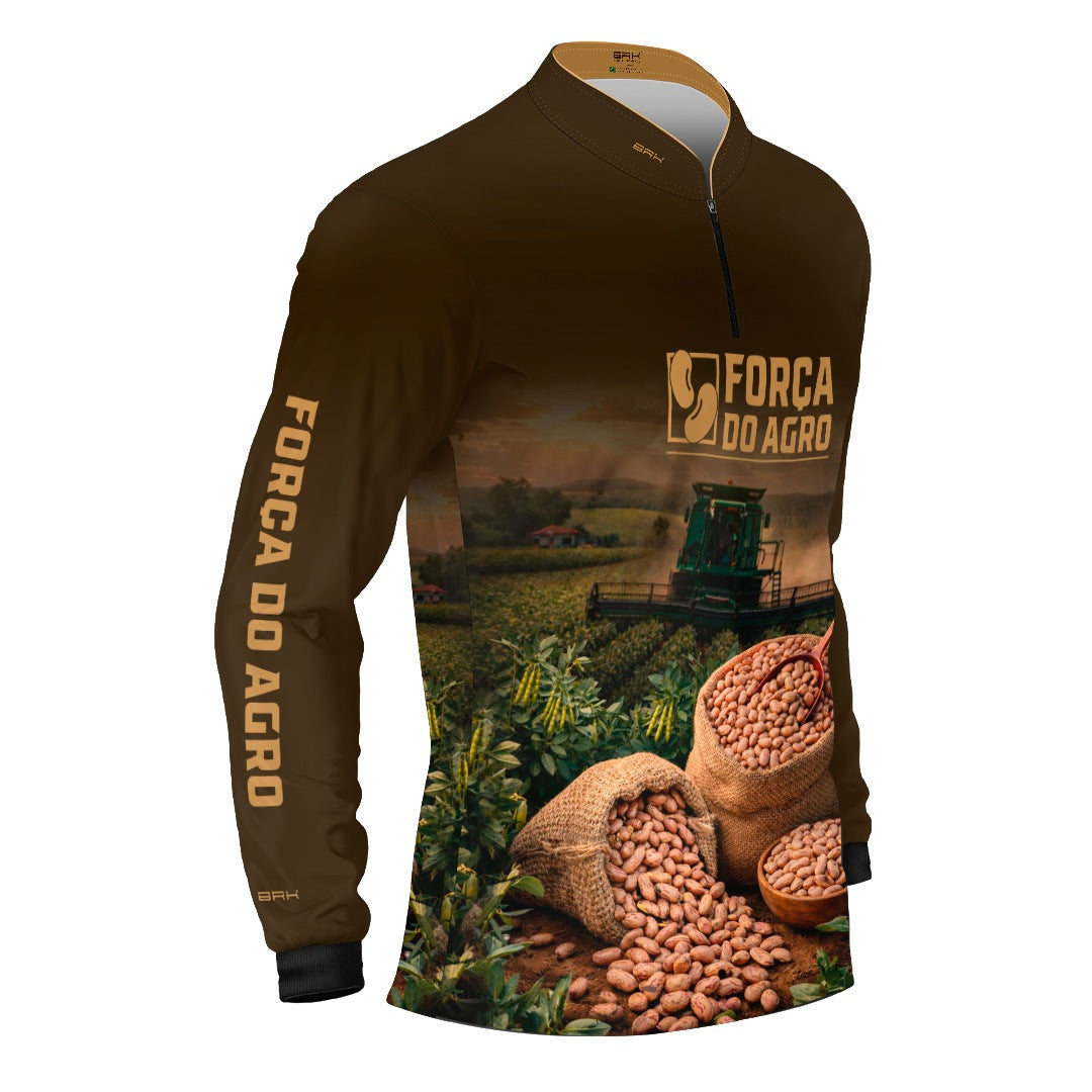 Camisa Agro BRK Força do Agro Colheita de Feijão com Proteção UV50+ Marrom - Brk Agro