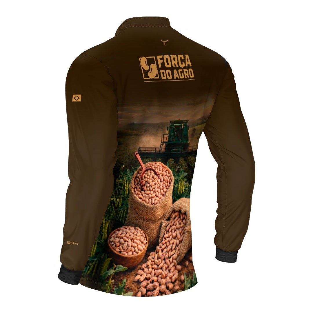 Camisa Agro BRK Força do Agro Colheita de Feijão com Proteção UV50+ Marrom - Brk Agro