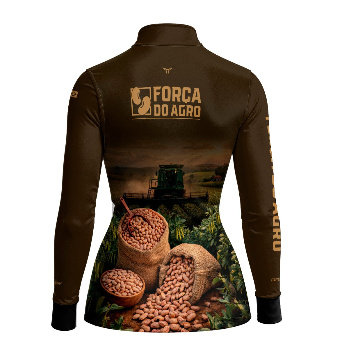 Camisa Agro Feminina BRK Força do Agro Colheita de Feijão com Proteção UV50+ Marrom - Brk Agro