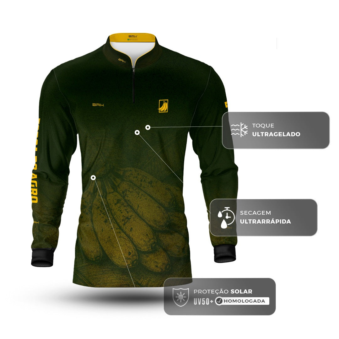 Camisa Agro BRK Força do Agro Banana Sombreada com Proteção UV50+ Verde - Brk Agro
