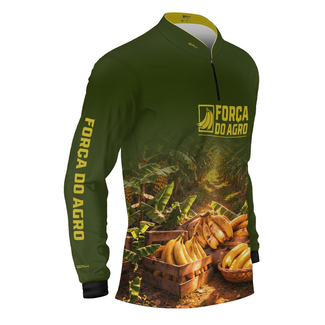 Camisa Agro BRK Força do Agro Colheita de Banana com Proteção UV50+ Verde - Brk Agro