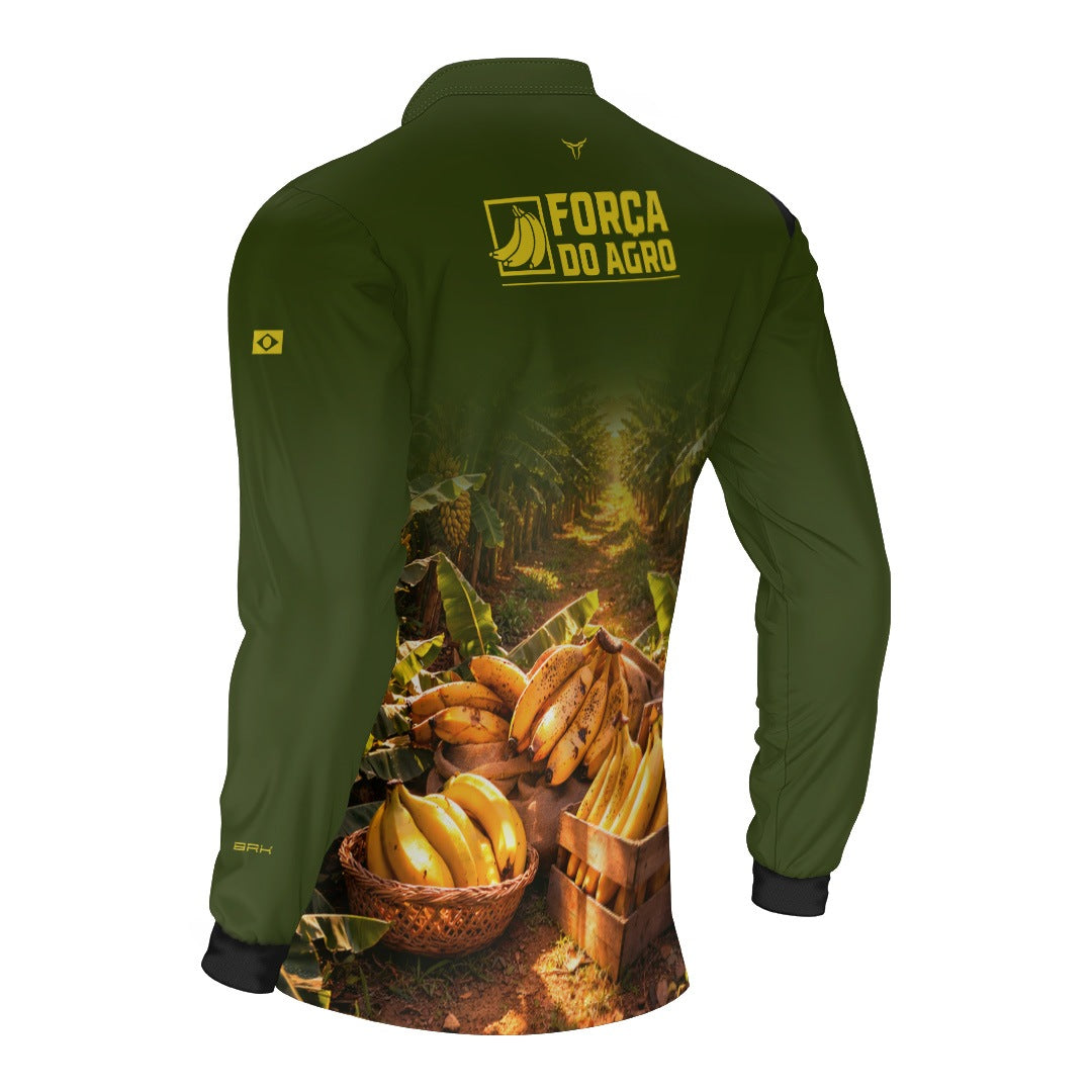 Camisa Agro BRK Força do Agro Colheita de Banana com Proteção UV50+ Verde - Brk Agro