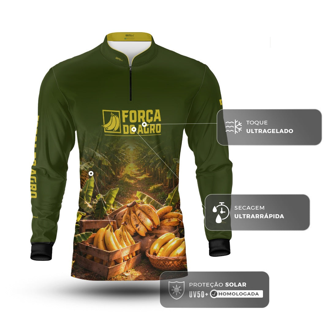 Camisa Agro BRK Força do Agro Colheita de Banana com Proteção UV50+ Verde - Brk Agro