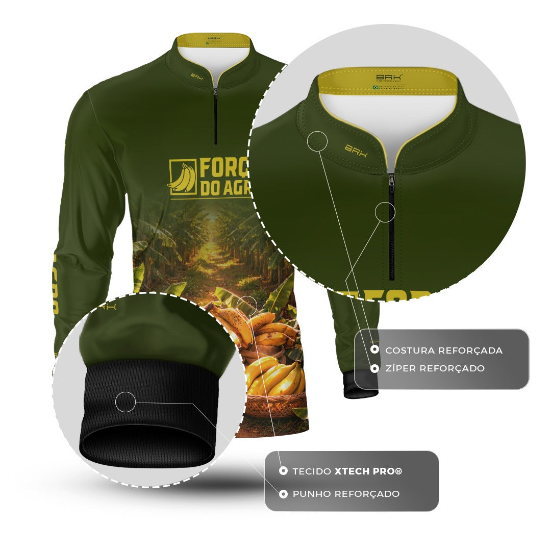 Camisa Agro BRK Força do Agro Colheita de Banana com Proteção UV50+ Verde - Brk Agro