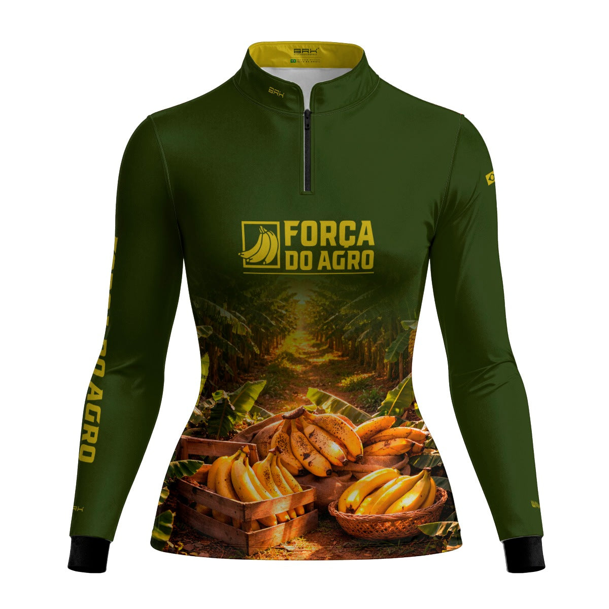 Camisa Agro Feminina BRK Força do Agro Colheita de Banana com Proteção UV50+ Verde - Brk Agro