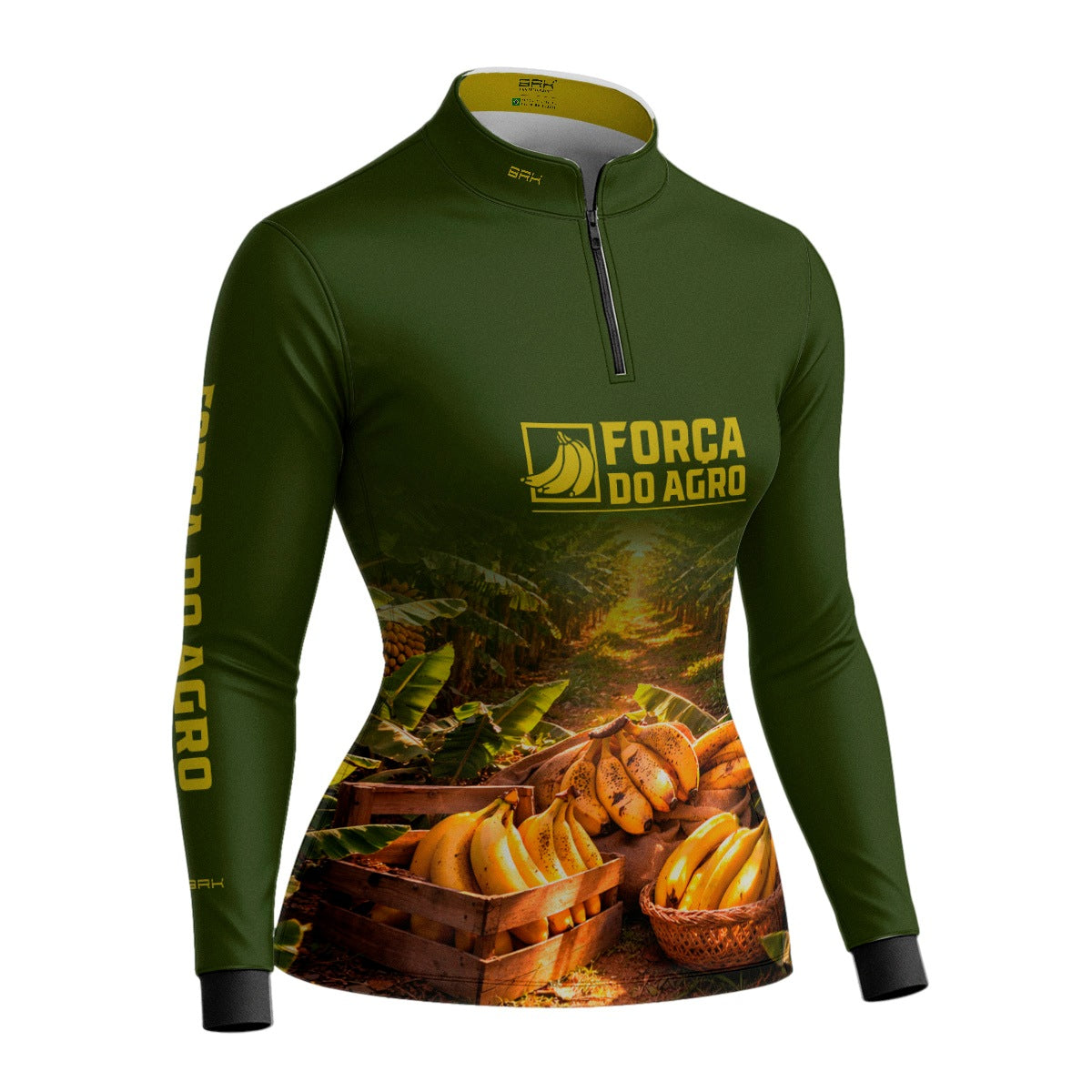 Camisa Agro Feminina BRK Força do Agro Colheita de Banana com Proteção UV50+ Verde - Brk Agro