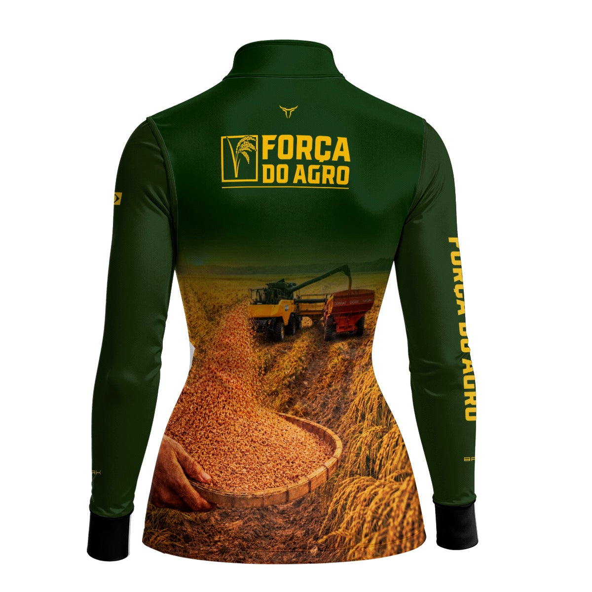 Camisa Agro BRK Feminina Força do Agro Colheita de Arroz com Proteção UV50+ Verde - Brk Agro