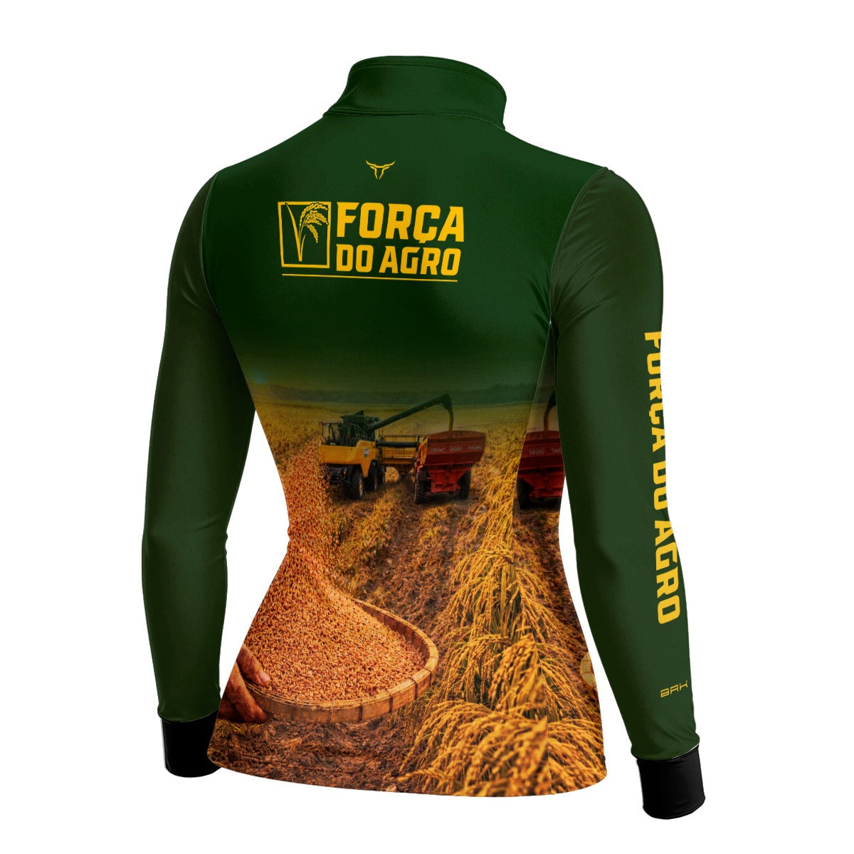 Camisa Agro BRK Feminina Força do Agro Colheita de Arroz com Proteção UV50+ Verde - Brk Agro