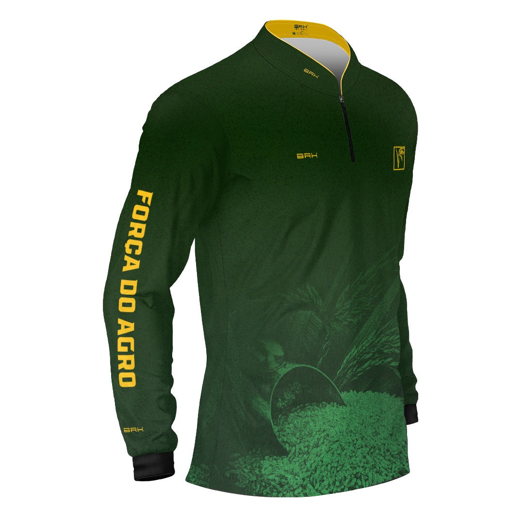 Camisa Agro BRK Força do Agro Arroz Sombreado com Proteção UV50+ Verde Bandeira - Brk Agro