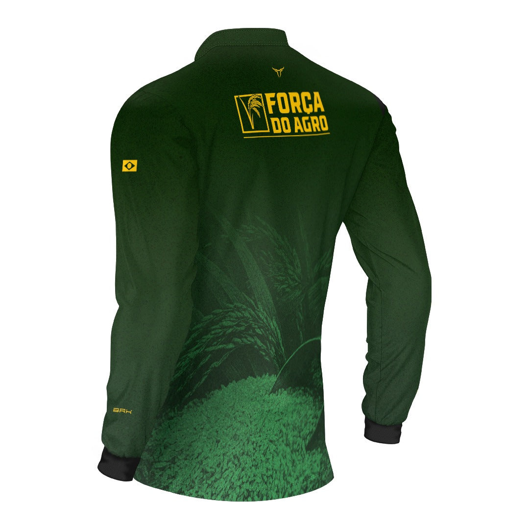 Camisa Agro BRK Força do Agro Arroz Sombreado com Proteção UV50+ Verde Bandeira - Brk Agro