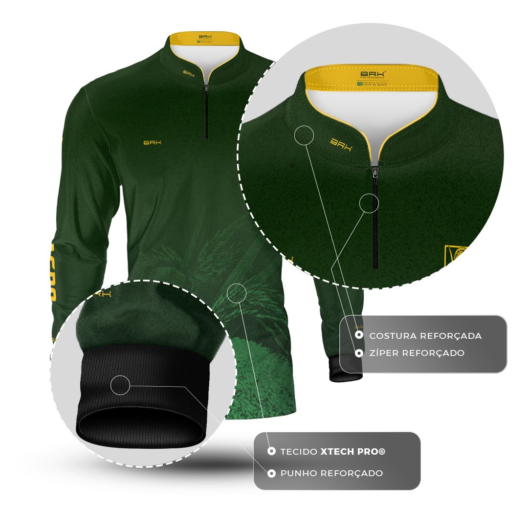 Camisa Agro BRK Força do Agro Arroz Sombreado com Proteção UV50+ Verde Bandeira - Brk Agro