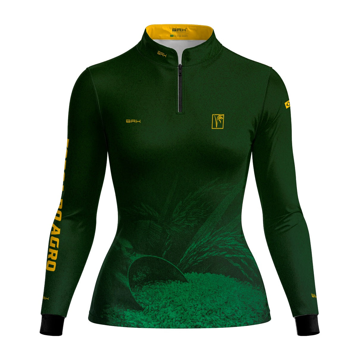 Camisa Agro Feminina BRK Força do Agro Arroz Sombreado com Proteção UV50+ Verde Bandeira - Brk Agro