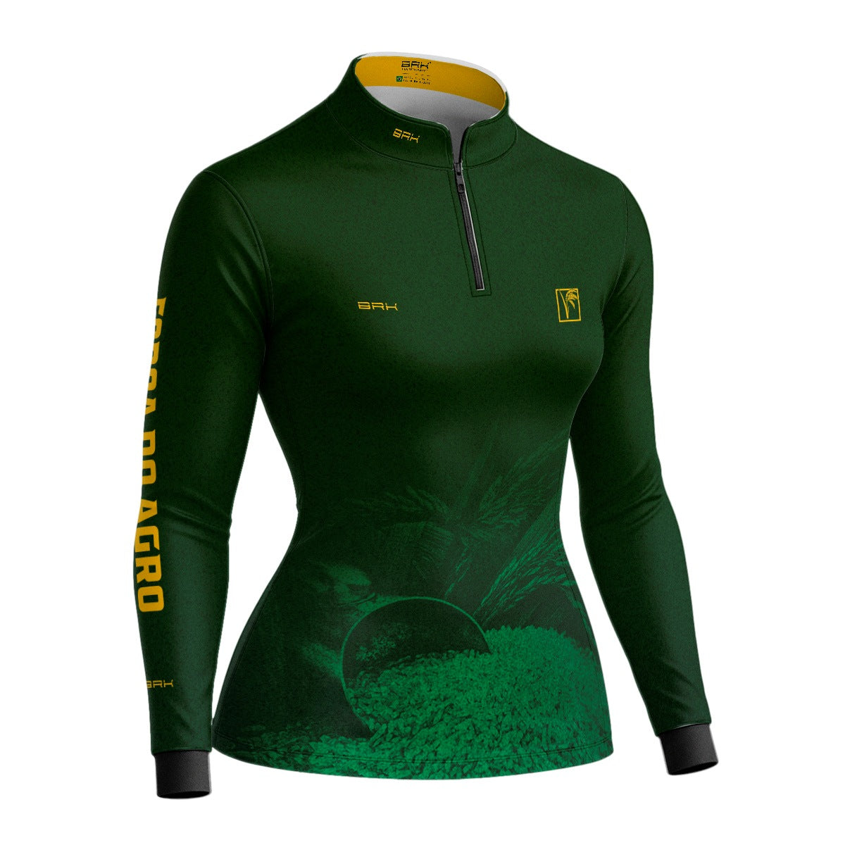 Camisa Agro Feminina BRK Força do Agro Arroz Sombreado com Proteção UV50+ Verde Bandeira - Brk Agro