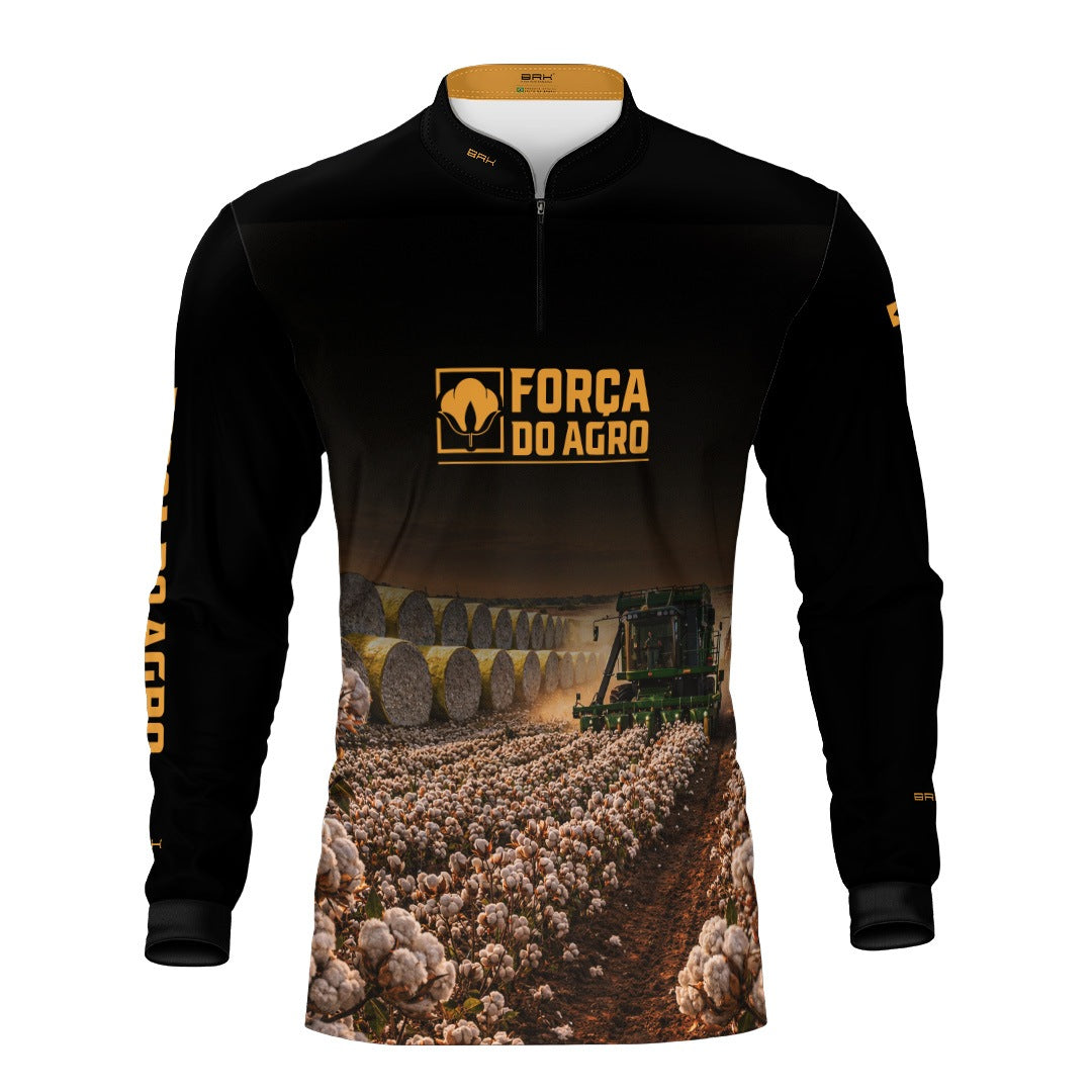 Camisa Agro BRK Força do Agro Colheita de Algodão com Proteção UV50+ Preta - Brk Agro