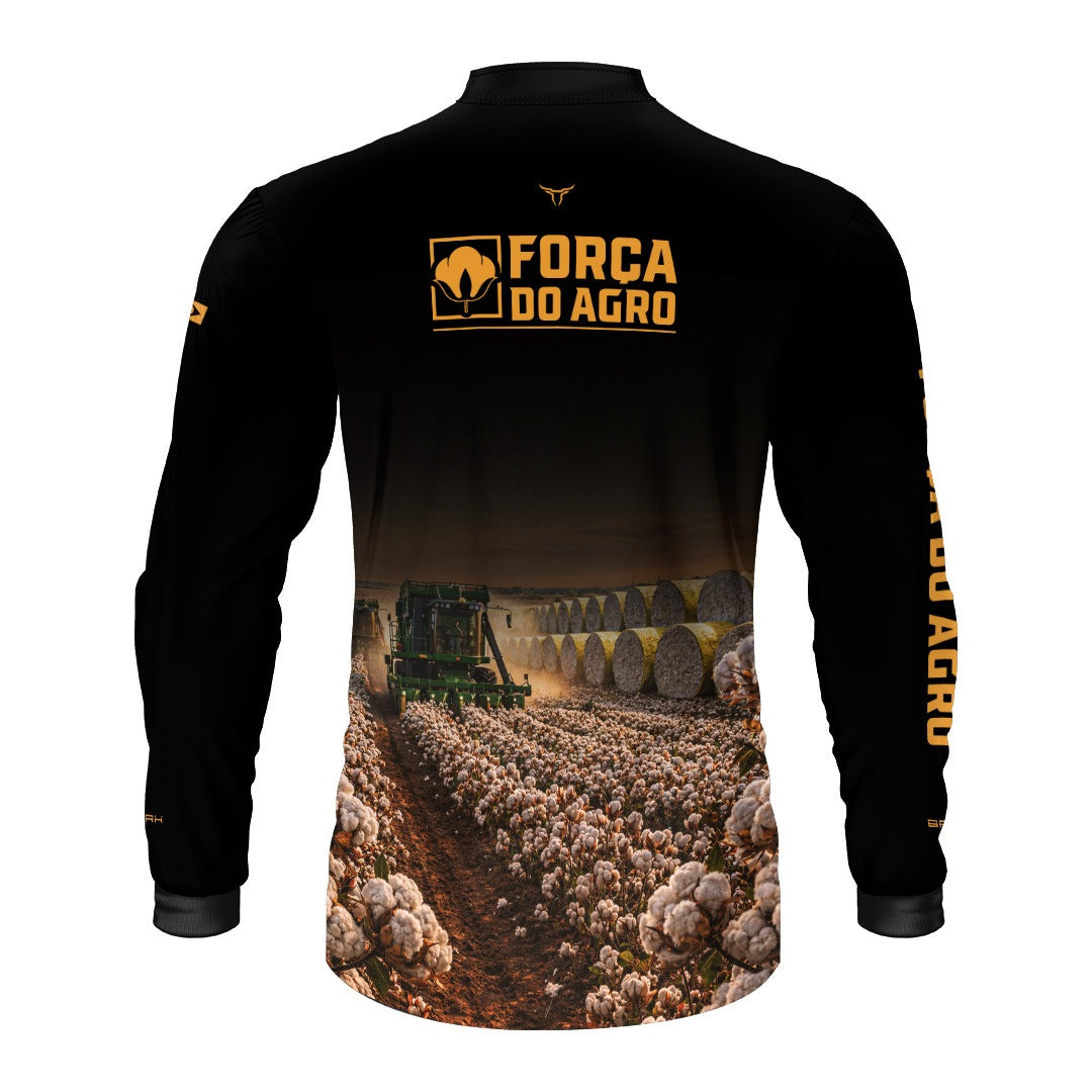 Camisa Agro BRK Força do Agro Colheita de Algodão com Proteção UV50+ Preta - Brk Agro