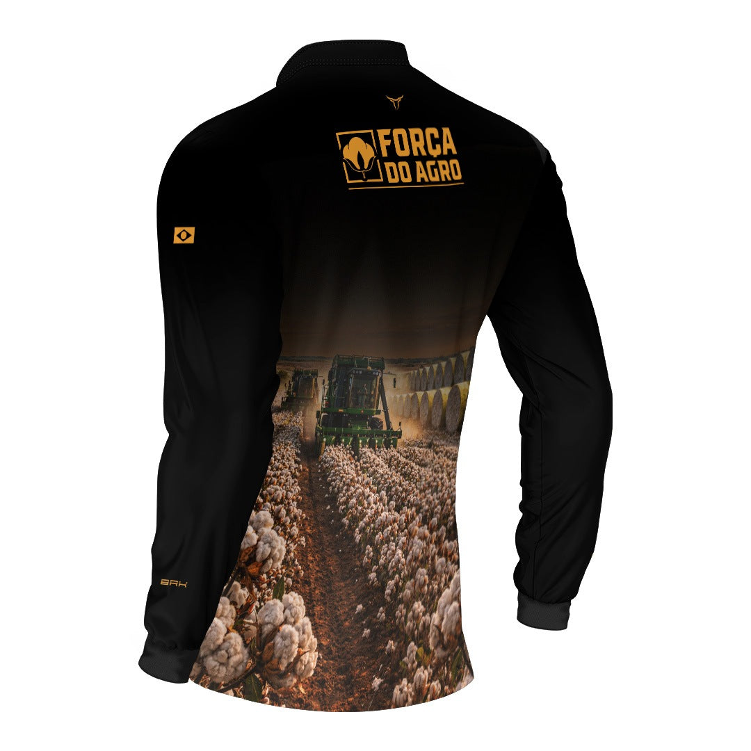 Camisa Agro BRK Força do Agro Colheita de Algodão com Proteção UV50+ Preta - Brk Agro