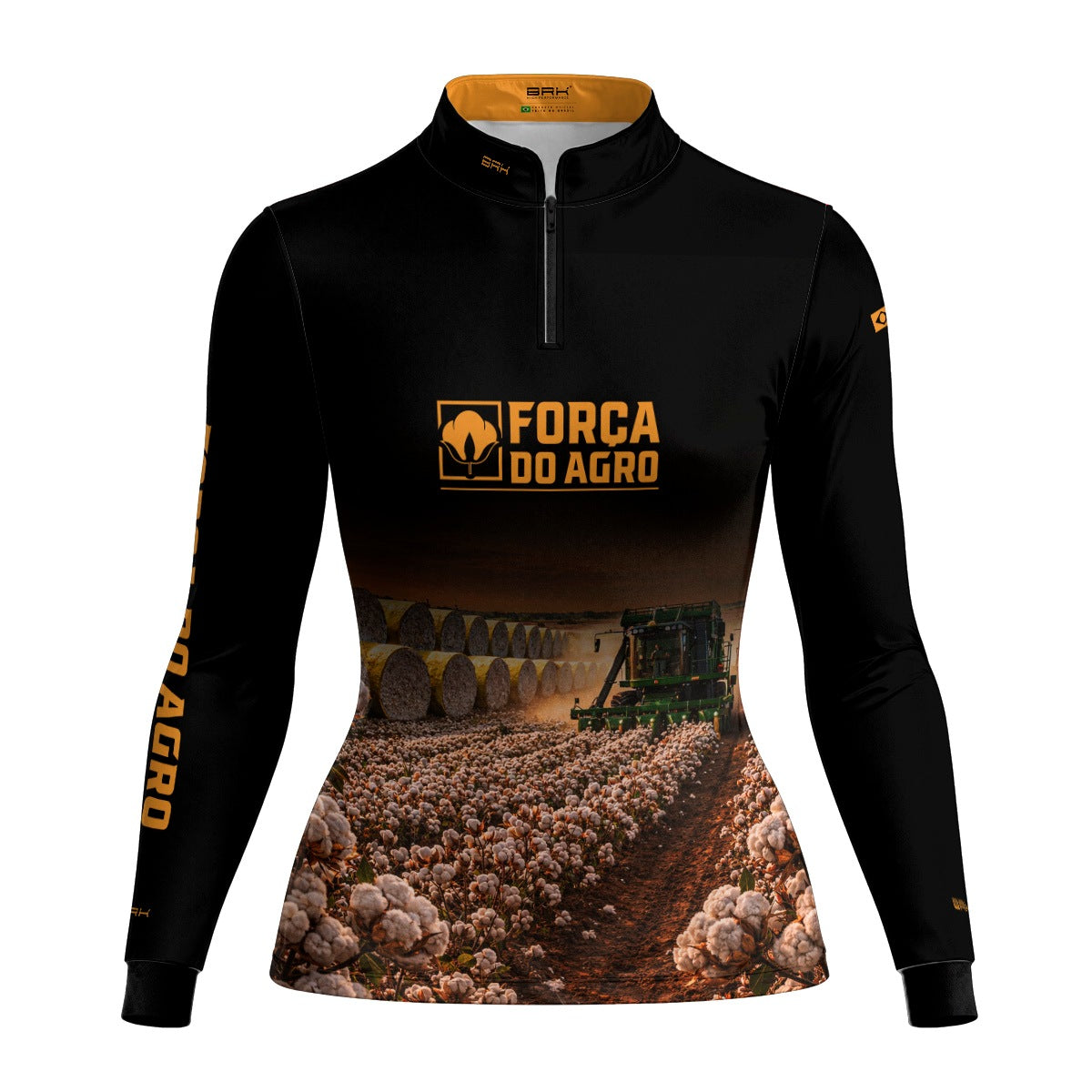 Camisa Agro Feminina BRK Força do Agro Colheita de Algodão com Proteção UV50+ Preta - Brk Agro