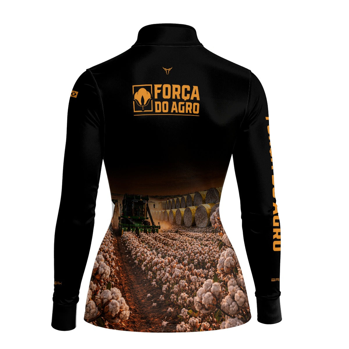 Camisa Agro Feminina BRK Força do Agro Colheita de Algodão com Proteção UV50+ Preta - Brk Agro