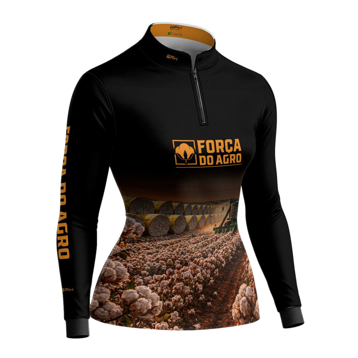 Camisa Agro Feminina BRK Força do Agro Colheita de Algodão com Proteção UV50+ Preta - Brk Agro