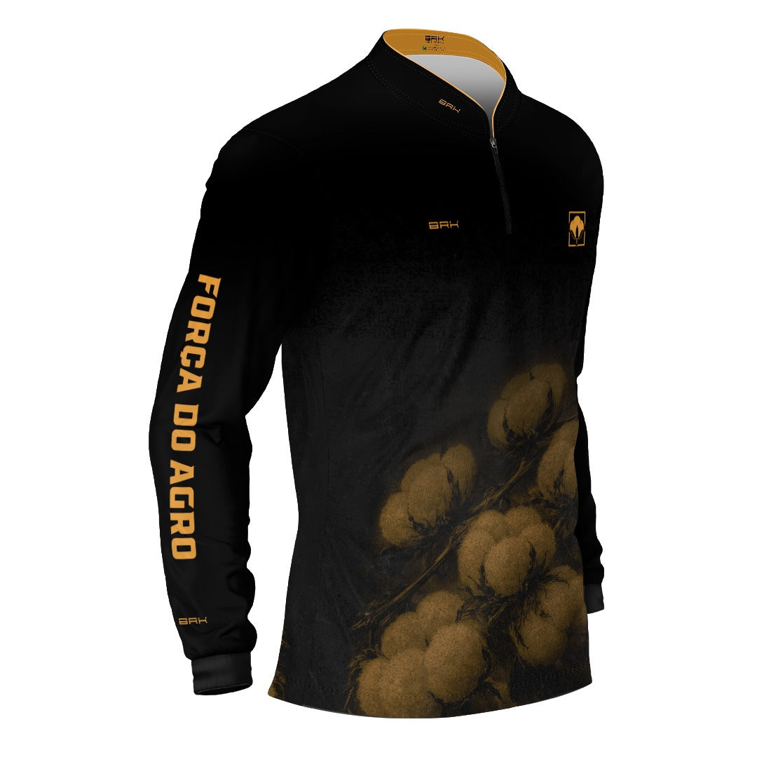 Camisa Agro BRK Força do Agro Algodão Sombreado com Proteção UV50+ Preta - Brk Agro