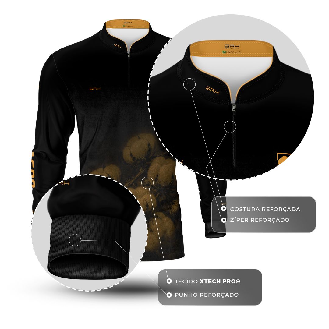 Camisa Agro BRK Força do Agro Algodão Sombreado com Proteção UV50+ Preta - Brk Agro