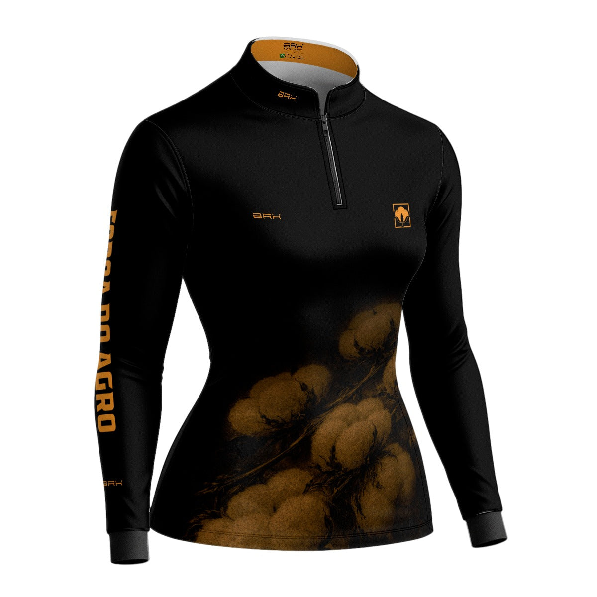 Camisa Agro Feminina BRK Força do Agro Algodão Sombreado com Proteção UV50+ Preta - Brk Agro