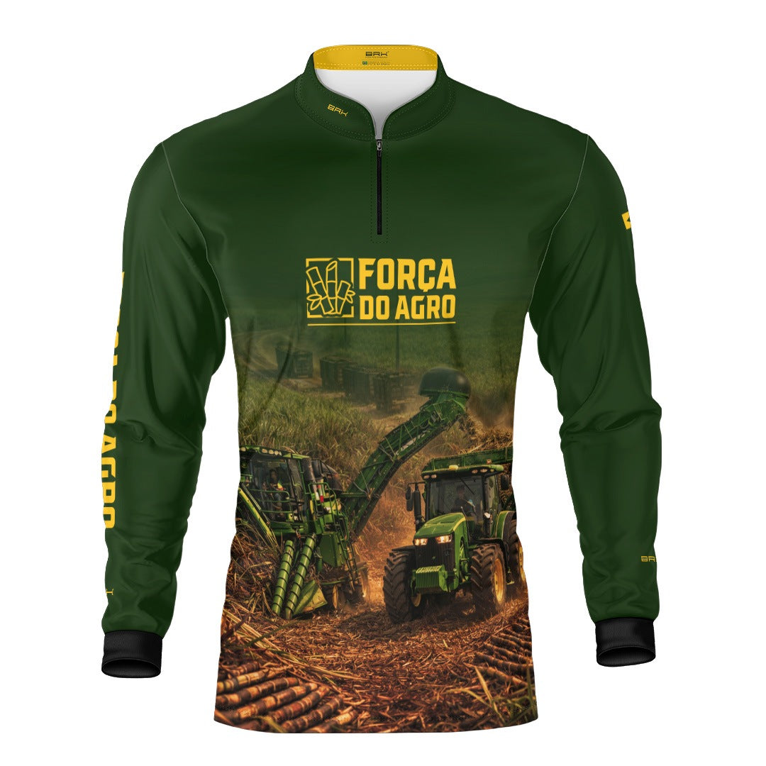 Camisa Agro BRK Força do Agro Colheita de Cana-de-Açúcar com Proteção UV50+ Verde - Brk Agro