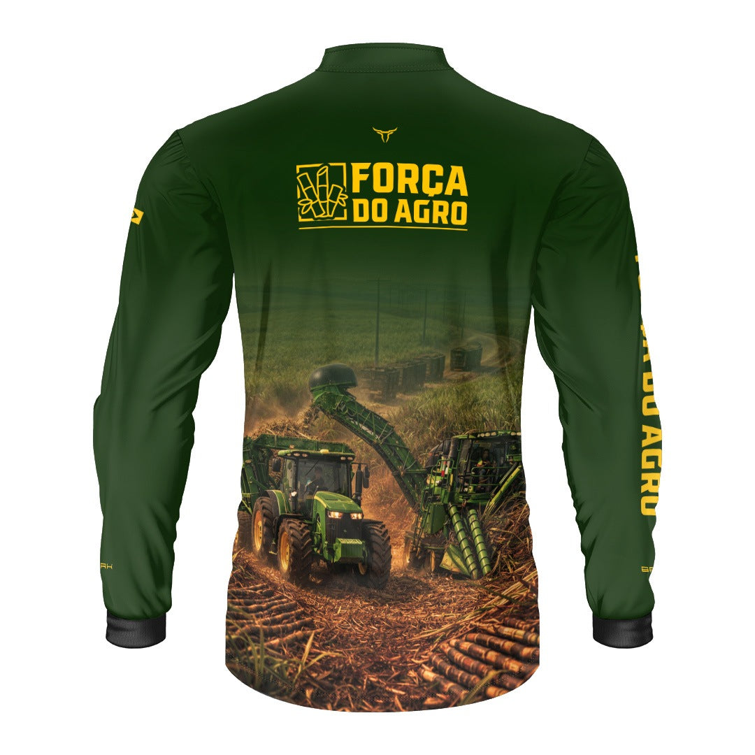 Camisa Agro BRK Força do Agro Colheita de Cana-de-Açúcar com Proteção UV50+ Verde - Brk Agro