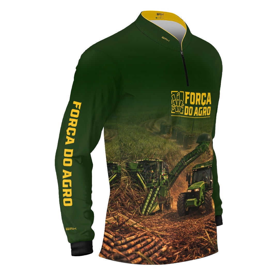 Camisa Agro BRK Força do Agro Colheita de Cana-de-Açúcar com Proteção UV50+ Verde - Brk Agro
