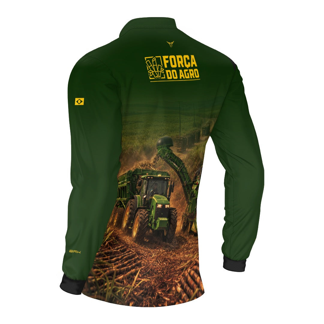 Camisa Agro BRK Força do Agro Colheita de Cana-de-Açúcar com Proteção UV50+ Verde - Brk Agro