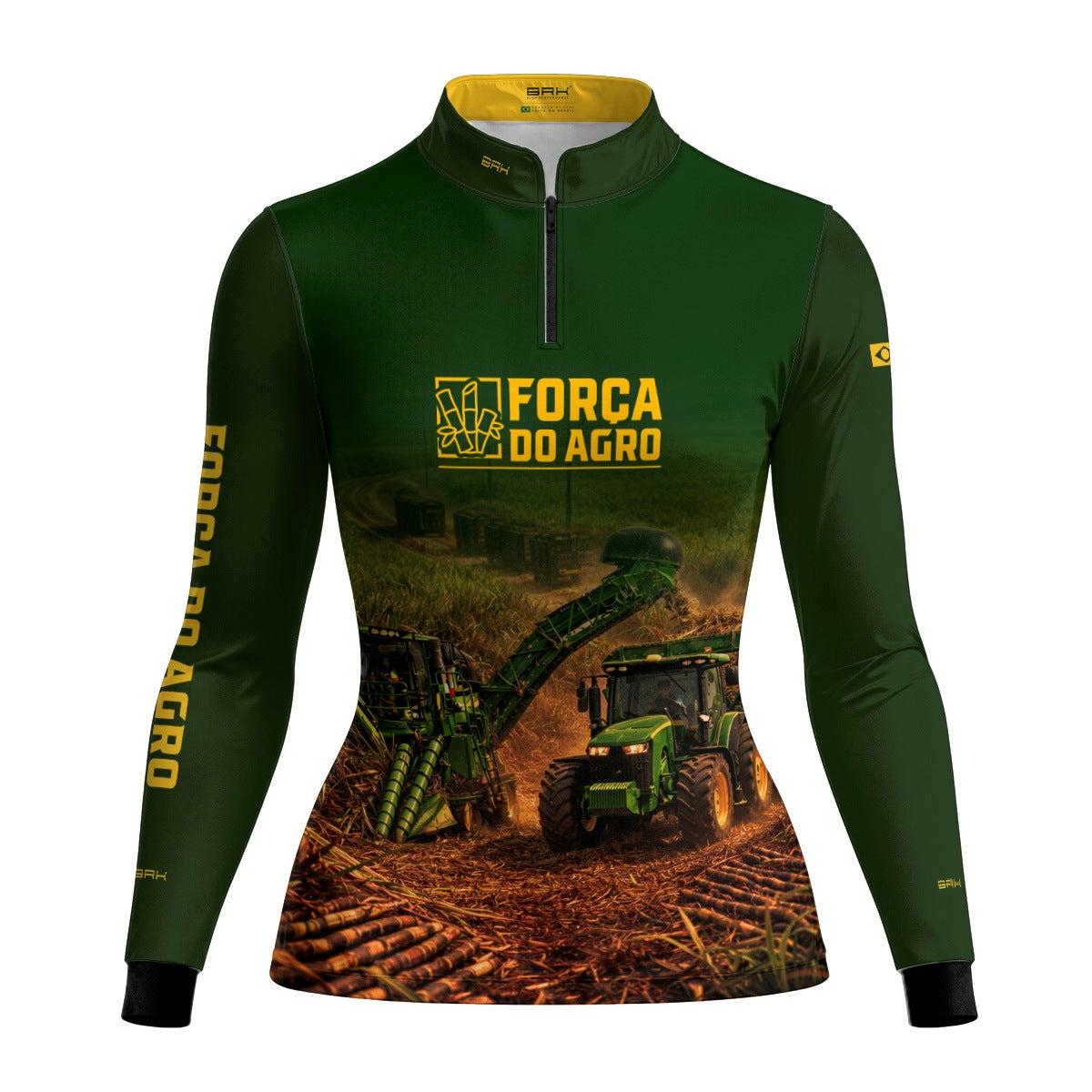 Camisa Agro Feminina BRK Força do Agro Colheita de Cana-de-Açúcar com Proteção UV50+ Verde - Brk Agro