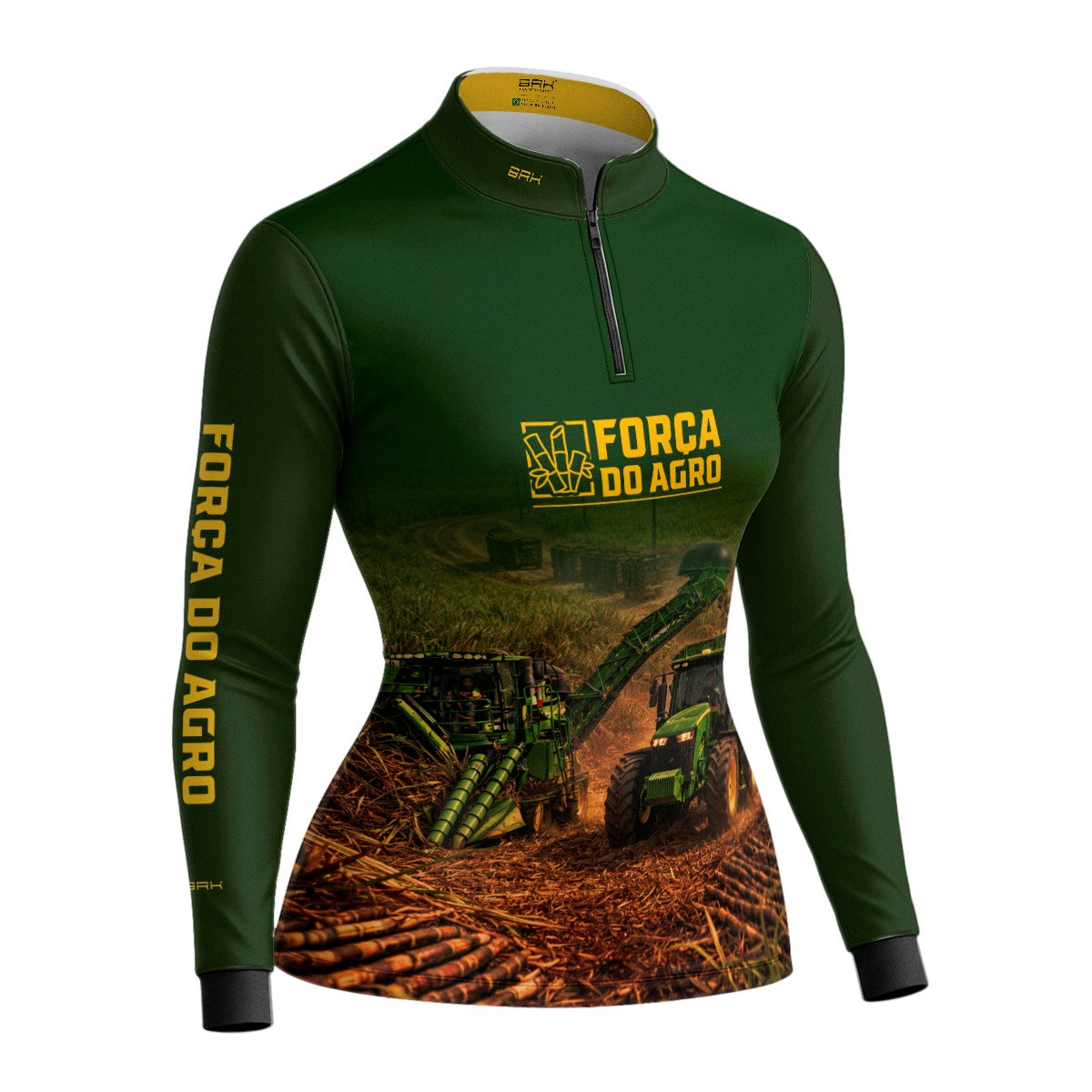Camisa Agro Feminina BRK Força do Agro Colheita de Cana-de-Açúcar com Proteção UV50+ Verde - Brk Agro