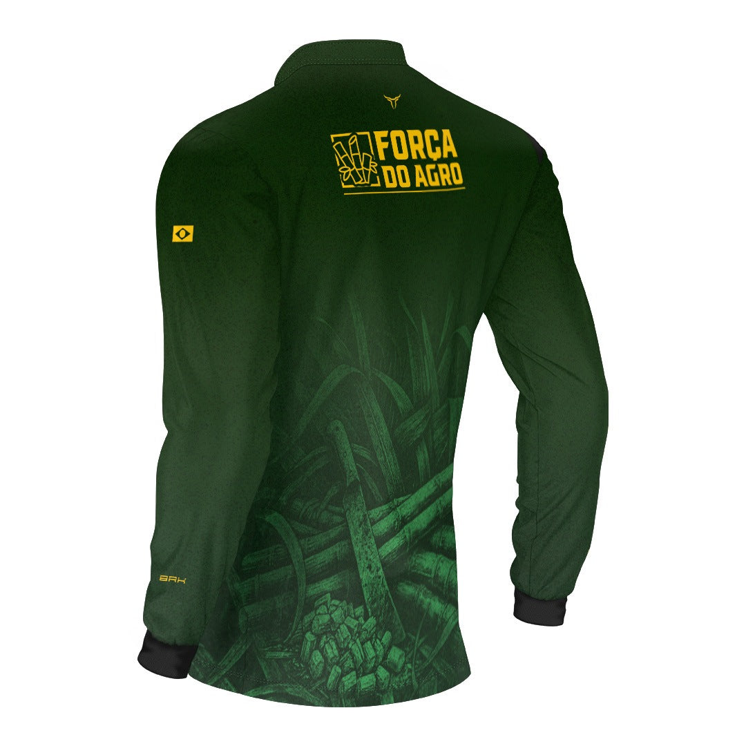Camisa Agro BRK Força do Agro Cana-de-Açúcar Sombreada com Proteção UV50+ Verde - Brk Agro